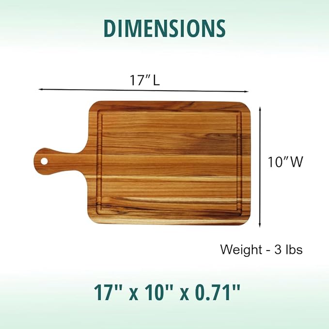 EcoDecors 3 Piece Teak Cutting Board Set with Handles, FSC Certified Edge Grain, Prep and Serving Boards for Kitchen