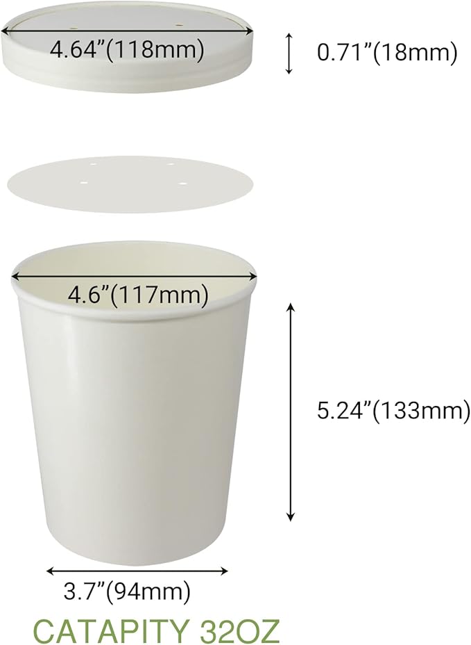 Belinlen 30 Sets 32 oz Paper Ice Cream Cups with Lids, Paper Food Containers With Vented Lids, To Go Hot Soup Bowls For Restaurants, Take Outs, or To-Go Lunch