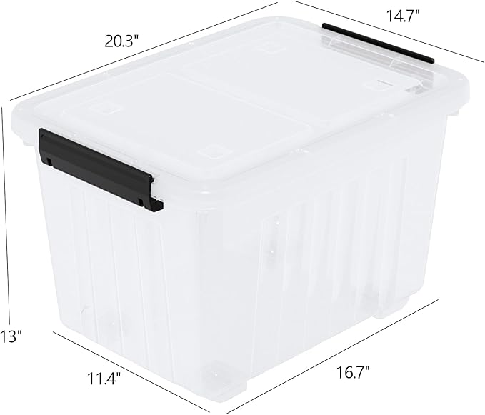4 Packs 50 L Plastic Latching Box with Wheels, Holiday Wreath Storage Container Box with Lid, for Office and Home Organization