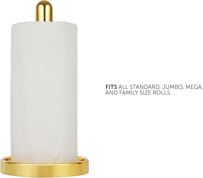 Ivilon Paper Towel Holder Stand - Steady and Easy Tear - Fits All Paper Towel Rolls - Gold Polished