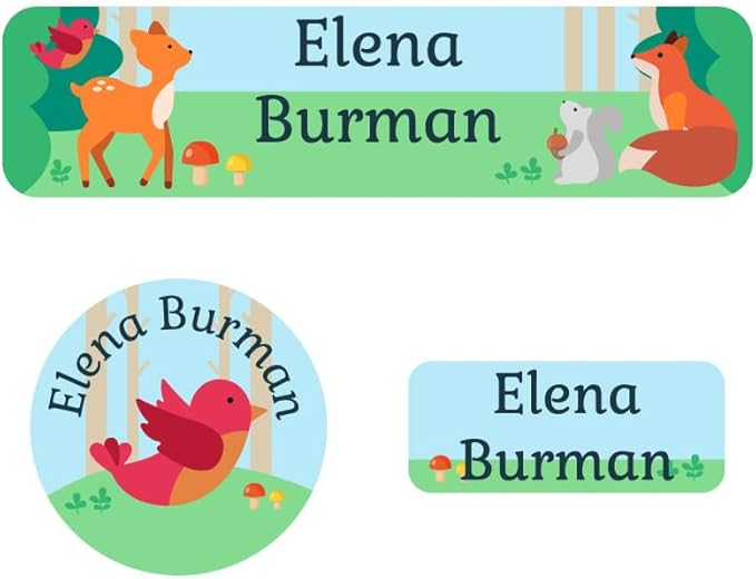 Name Bubbles - Kids Custom Name Labels for Daycare, School, Camp (144 Labels) - Personalized Waterproof Name Stickers for Clothes Tags, Lunch Boxes, Water Bottles, & School Supplies (Woodland Animals)