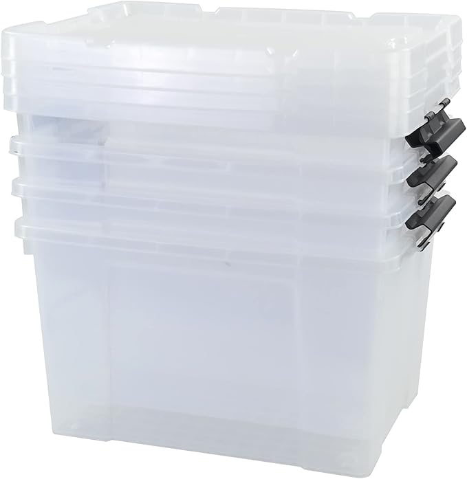 50 Quart Clear Storage Containers with Lid/Wheels, Large Rolling Stackable Box, 4 Packs