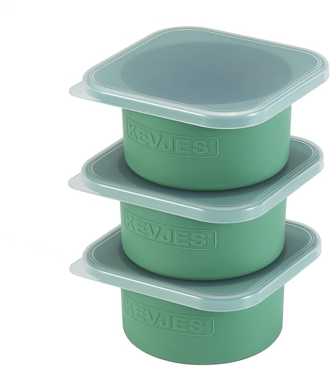 KEVJES PLUS-Large 1000ml Pizza Dough Proofing Boxes for DIY Artisan Pizza, Food Grade Silicone Stackable Containers with Lids, Sturdy Reinforced Steel. Freezer, Fridge, Dishwasher Safe (3Green Plus)