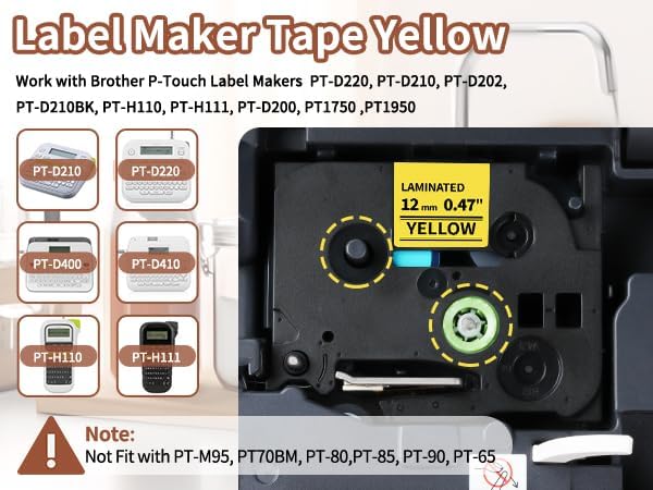 Replacement for Brother TZe-631 TZe631 TZe TZ Tape 12mm 0.47 Laminated Yellow P Touch Label Maker Tape, Compatible with Brother PT-D210 PT-H110 PT-D220 PT-D400 Label Makers, 4-Pack