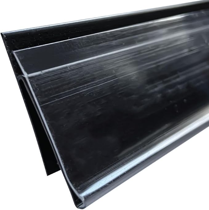 Shelf Label Strips 25 Pack Snap-in Angled 1.25”H Shelf Label Holder Strips for Metal Wood or Plastic Gondola Shelf with Price Tag Channel, PVC Plastic Clear Front/Black Back Strip for 36” Long Shelf