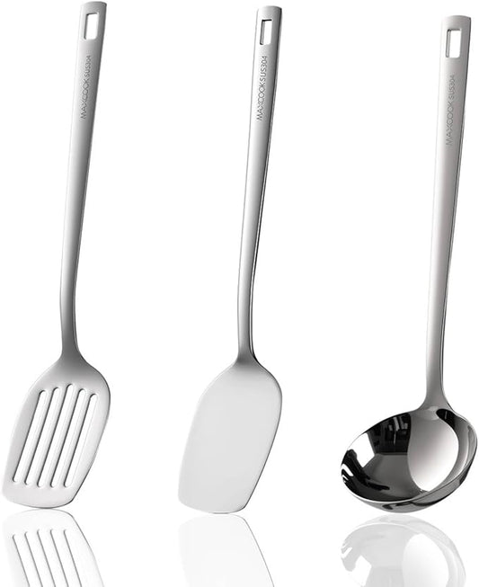 MAXCOOK Wok Spatula Set, 18/8 Stainless Steel Kitchen Cooking Utensils Spoon set, 3 Pieces Spatula Set for Kitchen Cooking