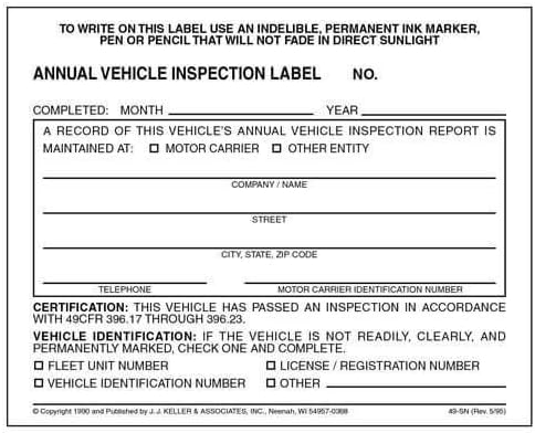 50-Pack, Annual Vehicle Inspection Label, 2-Ply Adhesive Vinyl, Prenumbered, DOT Compliant, J. J. Keller & Associates, Inc.