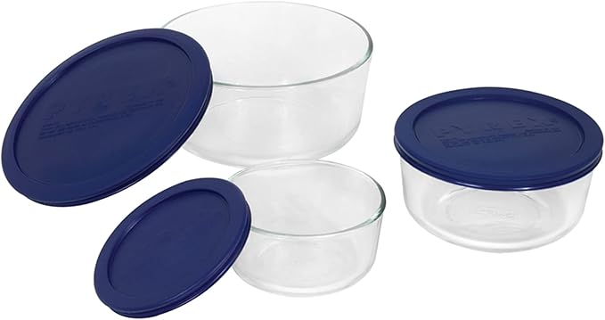 Pyrex Simply Store (3-Pack) Glass Food Storage Containers Set, (2, 4 & 7 Cup) Meal Prep Containers With BPA-Free Lids, Dishwasher & Microwave Safe
