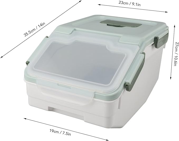 Rice Container, Airtight Flour Container Food Storage Container Thickened Rice Storage Bin Dry Food Dispenser with Easy Open Lid for Kitchen Grain Flour Snacks (Mint Green) (10kg