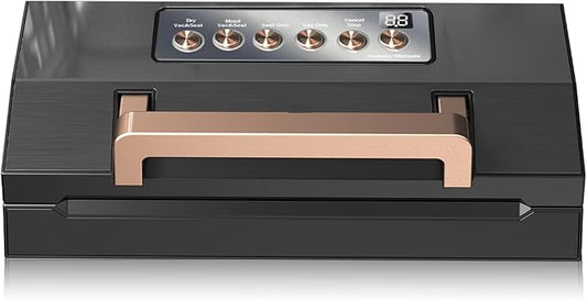 Black Stainless Steel Automatic Food Vacuum Sealer Machine, Commercial Vacuum Sealer for Food with Leak-Proof Double Heat Seal, One Touch Operation, Easy-Lock Handle, Built-in Cutter&Storage