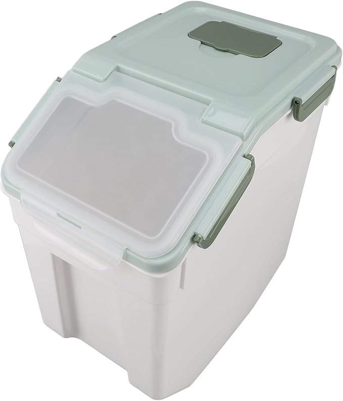 Rice Container, Airtight Flour Container Food Storage Container Thickened Rice Storage Bin Dry Food Dispenser with Easy Open Lid for Kitchen Grain Flour Snacks (Mint Green) (15kg