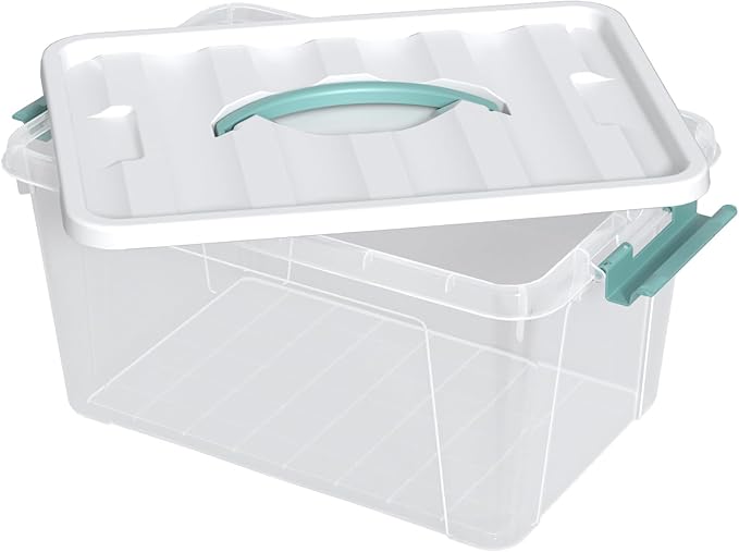 12 Quart Plastic Latching Box with Handle, Clear Storage Bin with Lid, 1 Pack