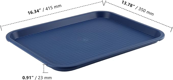 ZOENHOU 14 Pack 16 x 12 Inch Plastic Fast Food Tray,Rectangular Plastic Cafeteria Trays Serving Trays for Serving Food, Blue