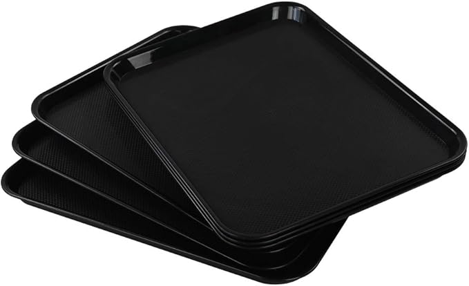 Neadas 6 Packs Plastic Fast Food Serving Trays, 17.2" x 13.51" Rectangle Lunch Trays Cafeteria, Black