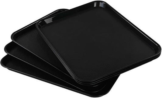 Neadas 6 Packs Plastic Fast Food Serving Trays, 17.2" x 13.51" Rectangle Lunch Trays Cafeteria, Black