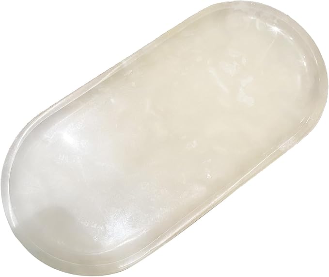 SWRONP Marble Tray for Kitchen Counter & Bathroom Countertop,Stone Vanity Tray for Dresser Decor,Small Storage Tray for Perfumes, Jewelry,Candles,Durable & Waterproof(White)
