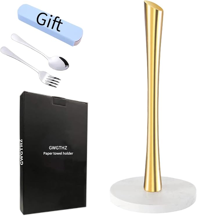 GWGTHZ Gold Paper Towel Holder Countertop, Marble Paper Towel Holder Used for Kitchen&Bathroom, Paper Towel Holder Made of Stainless Steel for Easy One-Handed Operation Gold