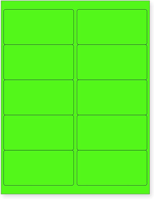 8-1/2 x 11 Neon Color High Light Fluorescent Labels for Laser & Inkjet Printer (Green Fluorescent, 4 x 2-10 Per Page | 500 Labels)