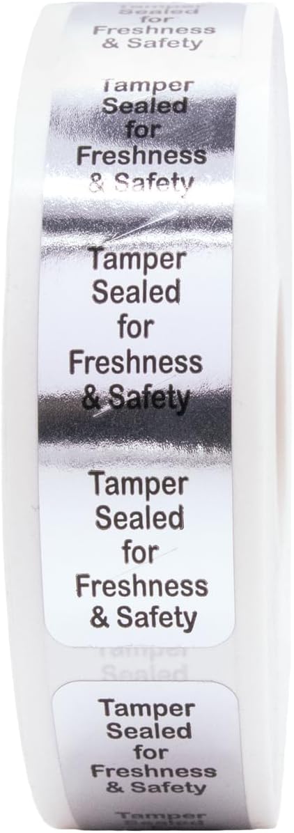 InStockLabels 500 Metallic Silver Tamper-Evident Food Seal Stickers, Labels for Food Containers (0.75 Inches x 3.5 Inches)