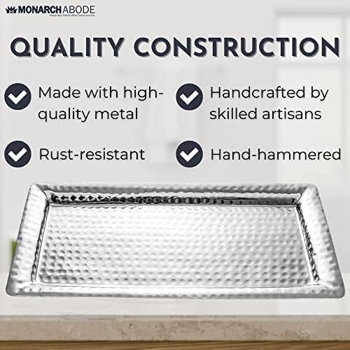 Monarch Abode Decorative Tray – 16-Inch Hand Hammered Nickel Finish Metal Bathroom Tray Countertop, Vanity Trays Organizer, Perfume Plate for Dresser, Kitchen Countertop Large Fruit Platter