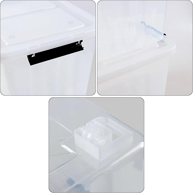 50 Quart Large Plastic Storage Box with Wheels, Latching Box with Lid, Wheeled Storage Bin, 4 Packs