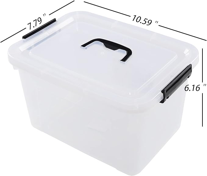 5 Liter Clear Storage Box, 4-Pack Plastic Latching Box with Lid