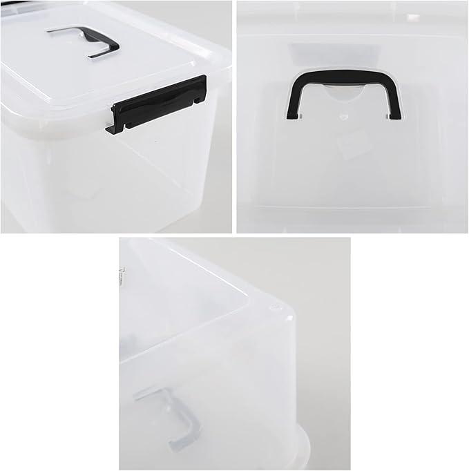 Zopnny 10 L Plastic Storage Box Container, Clear Latch Bin with Handle and Lid, 4-Pack