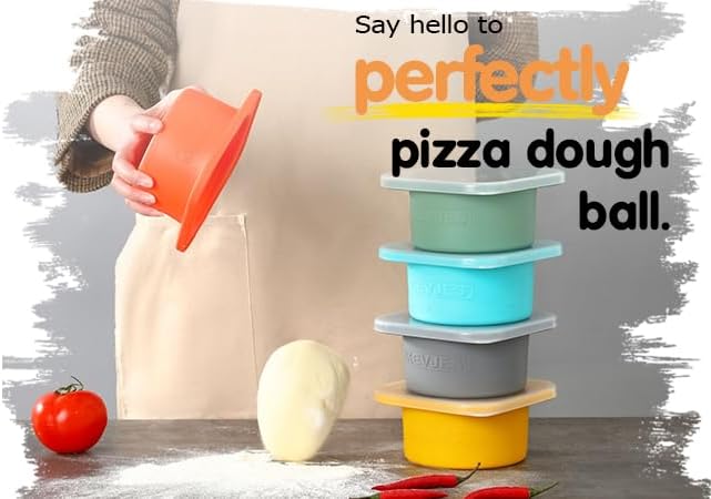 KEVJES PLUS 1000ml Pizza Dough Proofing Boxes for DIY Artisan Pizza, Food Grade Silicone Stackable Containers with Lids, Sturdy Reinforced Steel. Freezer, Fridge, Dishwasher Safe (4Space Grey Plus)