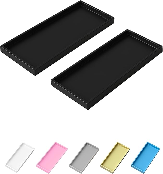 Mriluvy Vanity and Bathroom Tray, 15" ABS Countertop Organizer,Waterproof Vanity Tray for Toilet Tank,Perfume,Soap,Keys,Bathroom Accessories,Kitchen and Bath Trays,Non Slip Small Trays,Black,2 Pack
