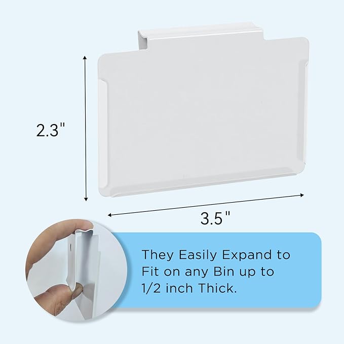 Metal Pantry Baskets Labels Clip On for Storage Bins | Edge Fold-Cream (Edge Fold-White, 8 Metal Label Clip)
