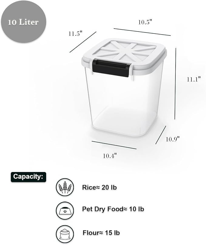 HANAMYA 20 LB Rice Storage Container with Measuring Cup, BPA free, For Rice | Grain | Pet Food | Flour, 1 count, Clear & Black