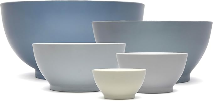 CaliBowl 5-Piece Non-Spill Plastic Mixing Bowl Set - Reusable Nesting Kitchen Bowls with Concave Inner Lip and Non-Slip Base - Ideal for Baking, Prepping, Cooking and Serving - Sky Blue