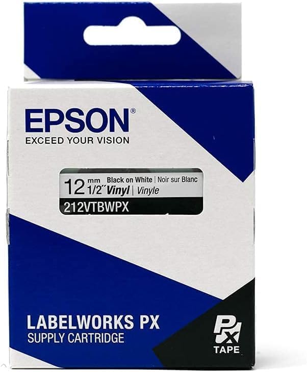 Epson LABELWORKS 212VTBWPX-10PK Genuine Tape Cartridge - 5 Pack Black on White Flexible and Durable Vinyl Industrial Label Maker Tape - 1/2" (12MM) Wide, 22.9 ft - 10 Cartridges