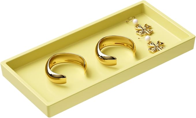 Mriluvy Vanity and Bathroom Tray, 6.3" ABS Countertop Organizer,Waterproof Vanity Tray for Toilet Tank,Perfume,Soap,Keys,Bathroom Accessories,Kitchen and Bath Trays,Non Slip Small Trays,Gold