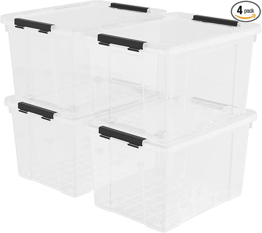 40 Quart Large Plastic Storage Bins with Lids, Clear Storage Tote with Wheels, 4 Packs