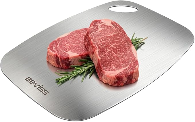 Beviss Cutting Board, 100% Pure 18/8 Stainless Steel Cutting Board Double Sided, 13.66" x 9" Chopping Board for Kitchen, Dishwasher Safe Chopping Board for Meat, Vegetables or Fruit, Medium