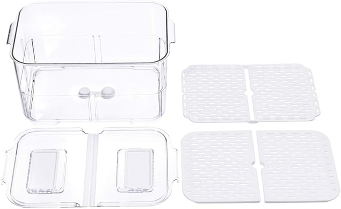 Lettuce Keeper Fridge Food Storage Container, Fresh Produce Saver Organizer Keeper Bins with Lids and Removable Drain Tray for Refrigerator Freezer Cabinet Kitchen 2800ML, 2 Pack