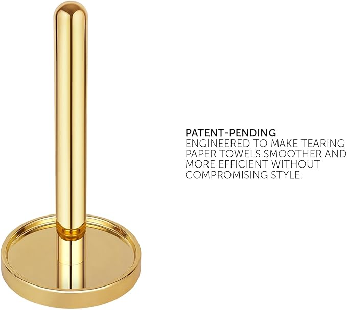 Ivilon Paper Towel Holder Stand - Steady and Easy Tear - Fits All Paper Towel Rolls - Gold Polished