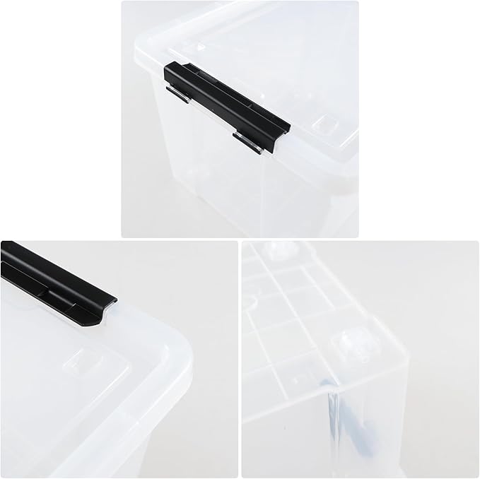 4-Pack 32 L Wheeled Clear Plastic Storage Latch Box, Large Clear Storage Bin with Lid