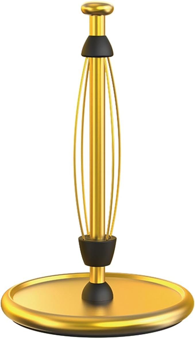 VEHHE Gold Paper Towel Holder Countertop with Weighted Base, One-Handed Tear Kitchen Towel Holder with Damping Function and EVA Non-Slip Pad for Bathroom