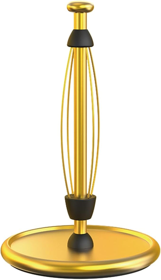 VEHHE Gold Paper Towel Holder Countertop with Weighted Base, One-Handed Tear Kitchen Towel Holder with Damping Function and EVA Non-Slip Pad for Bathroom