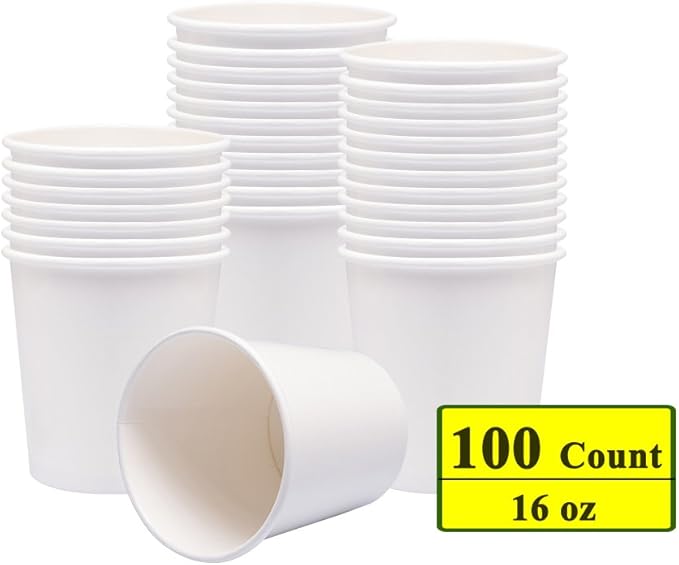 Belinlen Paper Ice Cream Cups, Paper Hot/Cold Soup Cups - 100 Count (White) (16 oz)