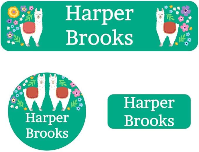 Name Bubbles - Kids Custom Name Labels for Daycare, School, Camp (102 Labels) - Personalized Waterproof Name Stickers for Clothes Tags, Lunch Boxes, Water Bottles, & School Supplies (Llama)