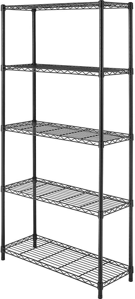 Whitmor 5 Tier Shelving Unit, Metal Storage Shelves, 400 lbs Capacity per Shelf, 2000 lbs Total, Adjustable Heavy Duty Shelf, Easy Assembly for Kitchen, Garage, Plant, 36" L x 14" W x 72" H, Black