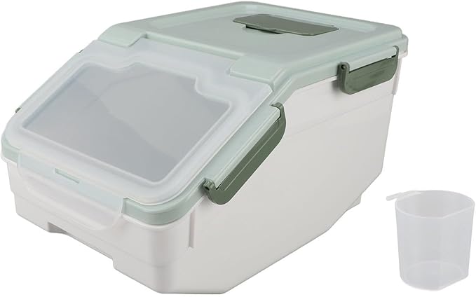 Rice Container, Airtight Flour Container Food Storage Container Thickened Rice Storage Bin Dry Food Dispenser with Easy Open Lid for Kitchen Grain Flour Snacks (Mint Green) (10kg