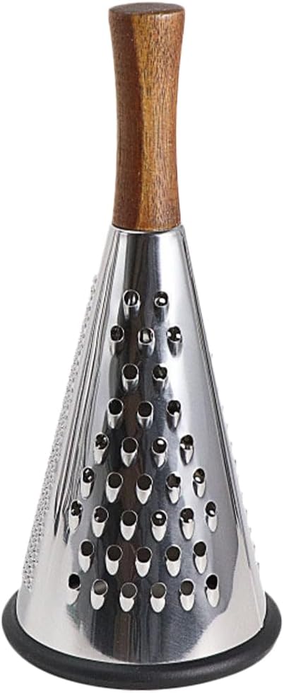 OFFSCH Stainless Steel Cone Cheese Grater with Wooden Handle - 3-Sided Vegetable Shredder for Grating Cheese Fruits and Vegetables - Kitchen Tool for Home Cooking and Food Preparation
