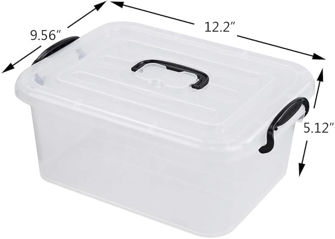 8 L Plastic Storage Boxes, Clear Storage Bin with Black Handle, 2-Pack