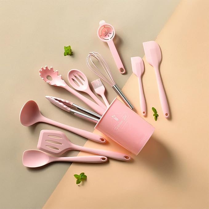 Kitchen Utensils Set-12 Pieces Silicone Cooking Utensils Set (Dishwasher Safe) 392°F Heat Resistant Spatula Set, Nonstick Cookware