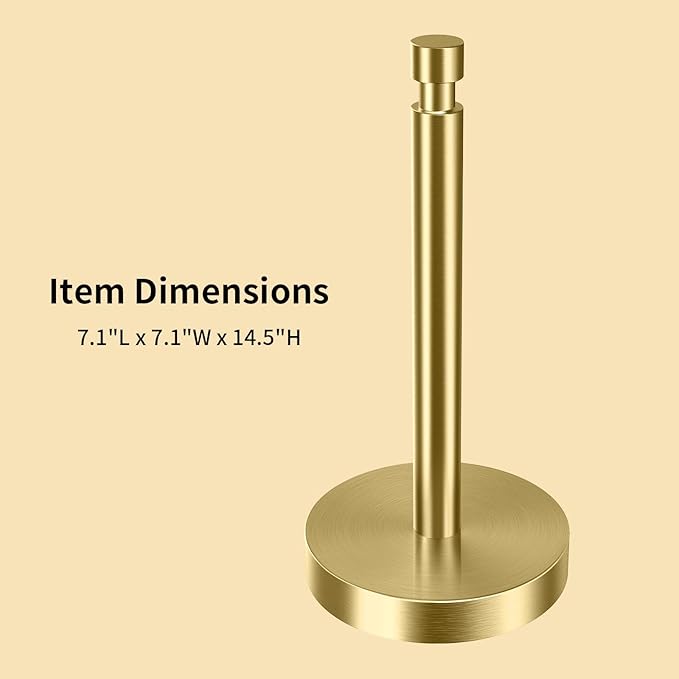 Paper Towel Holder Countertop, Paper Towel Holder with Weighted Base Non Slip, Standing Paper Towel Roll Holder for Kitchen Bathroom, Easy One-Handed Operation, Stainles Steel (Gold)