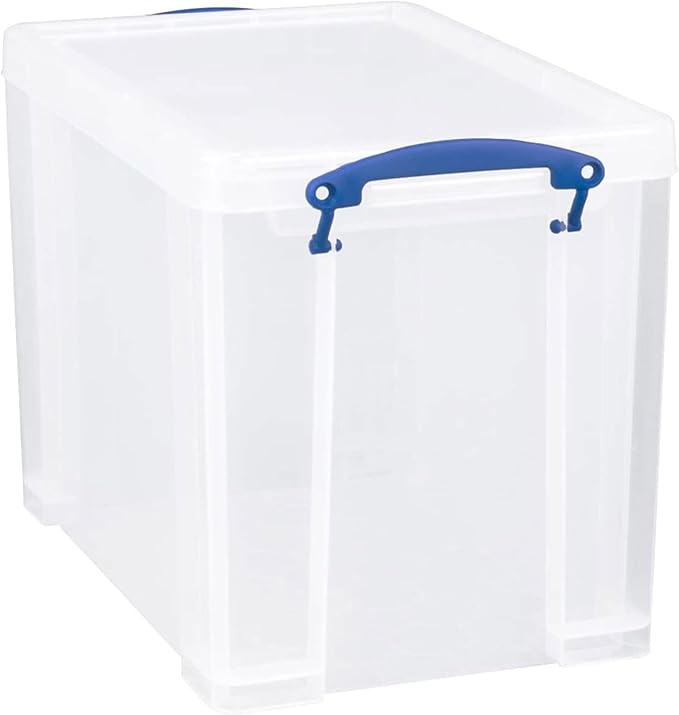 Really Useful Box 19 Liter Plastic Stackable Storage Container w/Snap Lid & Built-In Clip Lock Handles for Home & Office Organization, Clear (4 Pack)
